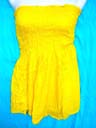 Express wholesale apparel fashion exchange supplies Yellow summer bali dress with embroidered hem and elastic crinkle top
