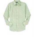 Clothing outlet distribution company supplies Green and white mens button up dress shirt with long sleeves. 