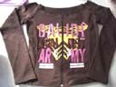 Clothing wear catalog supply company. Girls zip up sweat shirt in brown with Navy logo
